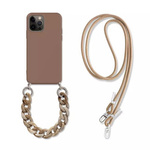 Crossbody Chain 2w1 etui z paskiem na szyję i łańcuchem do iPhone 13 Pro (Brown)