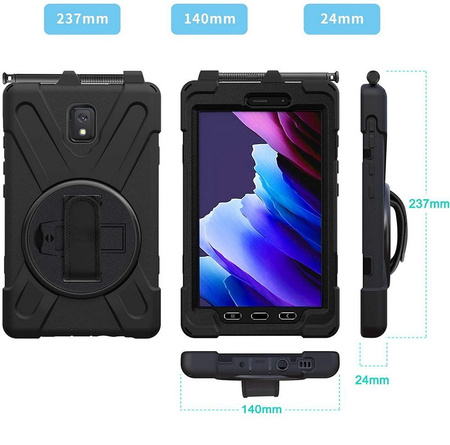 Zestaw D-Pro 360 Armor Strap Case etui pancerne z uchwytem na rękę i paskiem na ramię do Samsung Galaxy Tab Active 3 (T570/T575/T577) 2020 / Tab Active 5 (X300/X306B) 2024 + ładowarka