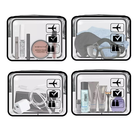 Zestaw kosmetyczka podróżna z certyfikatem TSA Approved 3-1-1 na płyny kosmetyki do samolotu bagażu podręcznego na lotnisko 1L (Czarny) + saszetka podróżna