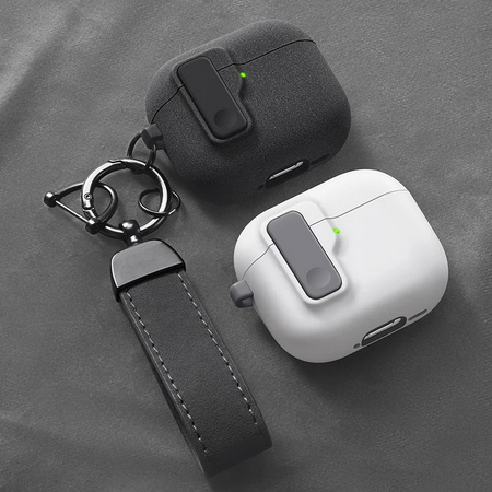 Etui D-Pro Suede Safe Anti-Lost Case bezpieczna zamykana obudowa zamszowa z metalowym karabińczykiem do Apple AirPods Pro 1/2 (Szary + Czarny breloczek)
