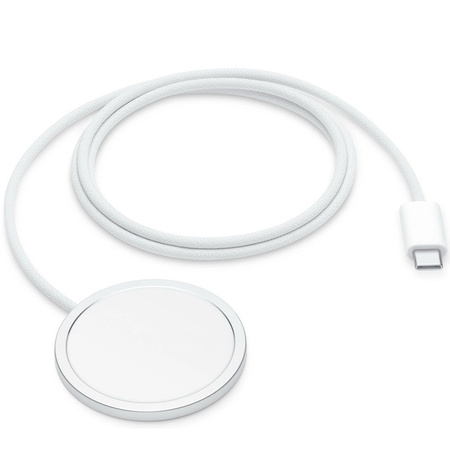 Ładowarka indukcyjna 25W bezprzewodowa USB-C PD w nylonowym oplocie magnetyczna do MagSafe iPhone AirPods 100cm 1m (Biała)