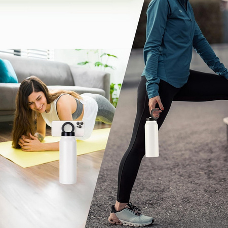 Butelka termiczna z magnetycznym uchwytem MagSafe iPhone bidon ze stali nierdzewnej termos sportowy na wodę napoje ciepłe i zimne 0,95l 950ml (Czarny)