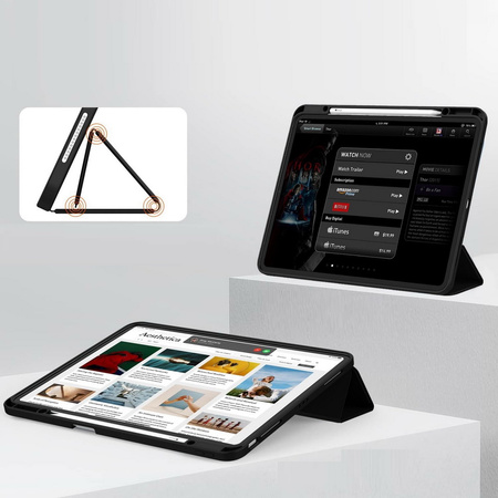 Etui D-Pro Smart Cover Case pokrowiec obudowa z klapką z uchwytem na rysiki  iPad Pro 13 M4 7 Gen. 2024 (Czarny)