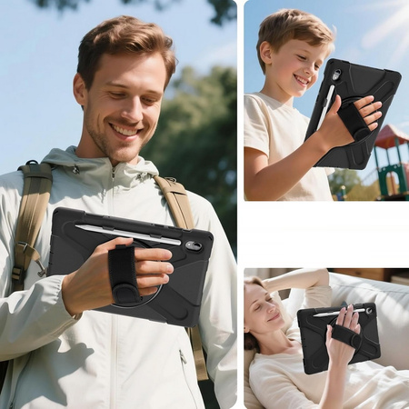 D-Pro 360 Shock V2 Strap Case etui pancerne z uchwytem na rękę i paskiem na ramię do Samsung Tab S11 (X730/X736/X736B) (Czarny)