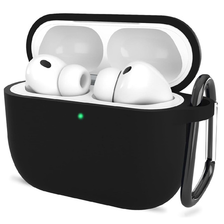 Etui D-Pro Silicone Case silikonowa obudowa z metalowym karabińczykiem do Apple AirPods Pro 3 (2025) (Czarny)