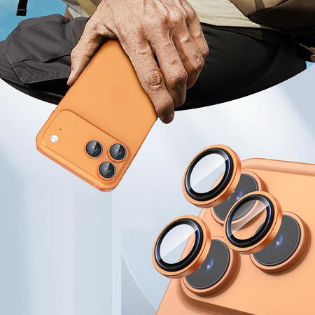 Szkło na aparat kamerę AR+AF antyrefleksyjna szybka ochronna z metalowym ringiem z aplikatorem do Apple iPhone 17 Pro / 17 Pro Max (Orange / Pomarańczowy)