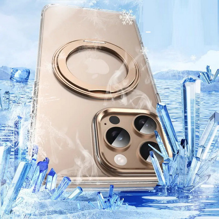 Etui D-Pro Crystal PC MagSafe Stand Case obudowa magnetyczna nieżółknąca magnes stojak podstawka do Apple iPhone 16 Pro (Przezroczysty / Titanium Gold)