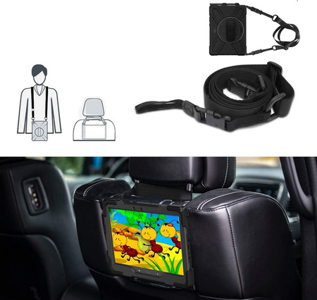 Zestaw D-Pro 360 Armor Strap Case etui pancerne z uchwytem na rękę i paskiem na ramię do Samsung Galaxy Tab Active Pro 10.1 (T540/T545/T547) / Tab Active4 Pro (T630/T636/T638)  + szkło ochronne
