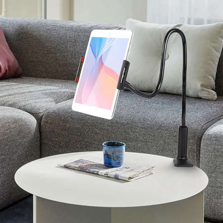 Uchwyt elastyczny z klipsem na tablet telefon mocowany do biurka stołu blatu ramy łóżka (Czarny)