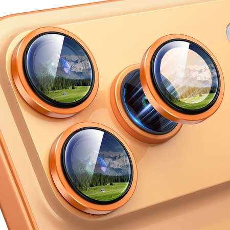 Szkło na aparat kamerę AR+AF antyrefleksyjna szybka ochronna z metalowym ringiem z aplikatorem do Apple iPhone 17 Pro / 17 Pro Max (Orange / Pomarańczowy)
