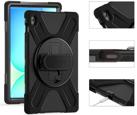 Etui D-Pro 360 Armor Strap Case obudowa pancerna z uchwytem na rękę i paskiem na ramię do Samsung Galaxy Tab S10 FE Plus 13.1" 2025 SM-X620/X626 (Czarny)