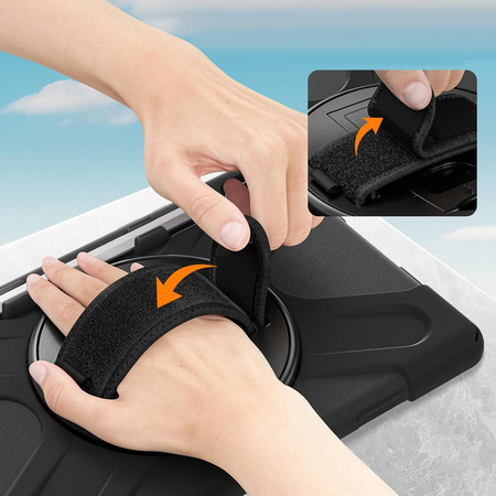 D-Pro 360 Shock V2 Strap Case etui pancerne z uchwytem na rękę i paskiem na ramię do Samsung Tab S11 (X730/X736/X736B) (Czarny)