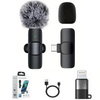 Mikrofon zewnętrzny krawatowy bezprzewodowy z odbiornikiem USB-C Typ-C + Adapter do Apple Lightning iPhone Android + DeadCat osłona przeciwwietrzna Vlog Podcast YouTube TikTok Stream Transmisja (1 szt.)