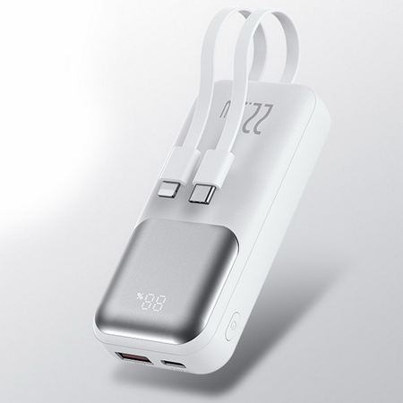 Power Bank D-Pro Dual Cable LED 2x kabel USB-C + Lightning szybkie ładowanie 22.5W QC 3.0 PD 10000mAh (Czarny)