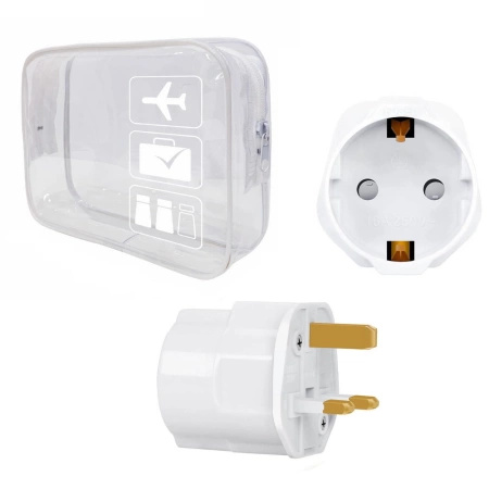 Zestaw kosmetyczka podróżna z certyfikatem TSA +  adapter sieciowy PL-UK