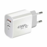 Ładowarka sieciowa zasilacz adapter USB-A + USB-C 45W PD do szybkiego ładowania (Biały)