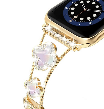 Bransoleta Glow VNC Clover Band  ozdobny pasek do Apple  Watch 4/5/6/7/8/9/10/11/SE 1/2/3 40/41/42mm (Złoty / Perłowy)