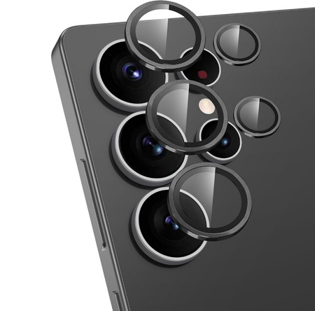 5x Szkło na aparat kamerę szybka ochronna z metalowym ringiem z aplikatorem do Samsung Galaxy S25 Ultra (SM-S938) (Czarny)