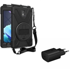 Zestaw D-Pro 360 Armor Strap Case etui pancerne z uchwytem na rękę i paskiem na ramię do Samsung Galaxy Tab Active 3 (T570/T575/T577) 2020 / Tab Active 5 (X300/X306B) 2024 + ładowarka